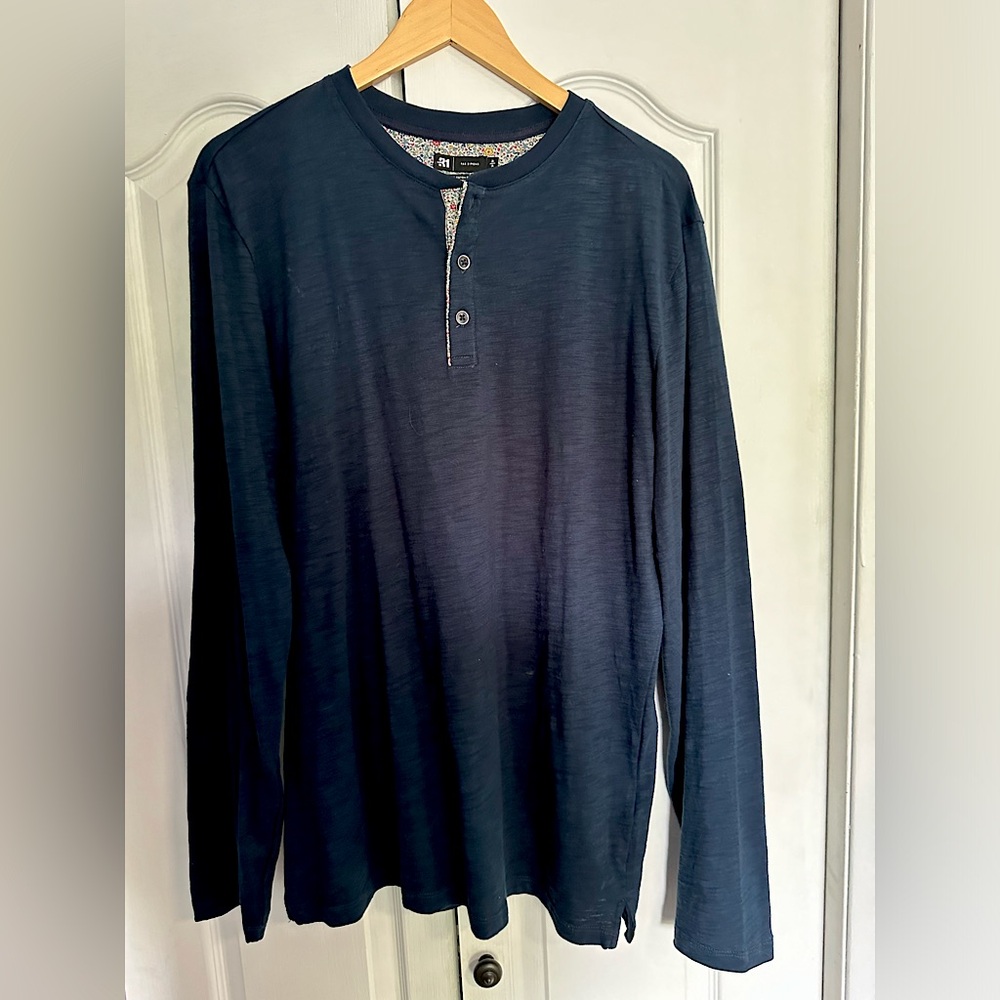 Navy Simons henley shirt with floral pattern